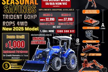 [2025 Model] Trident Seasonal Savings 60HP 4WD Canopy Tractor with 4-in-1 Bucket Combo Deal