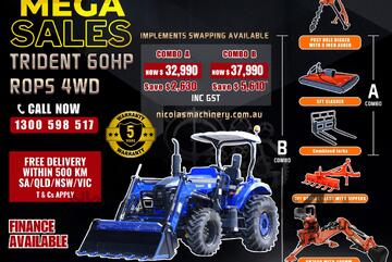 Trident 60HP 4WD Canopy Tractor with 4-in-1 Bucket Combo Deal