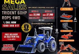 Trident 60HP 4WD Canopy Tractor with 4-in-1 Bucket Combo Deal