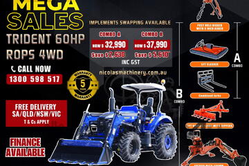 Trident 60HP 4WD Canopy Tractor with 4-in-1 Bucket Combo Deal