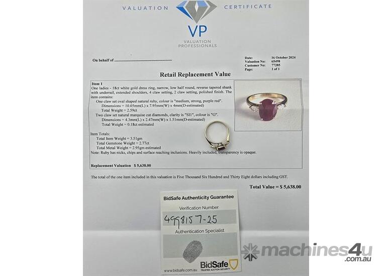 caption 18 CARAT WHITE GOLD DIAMOND AND RUBY RING