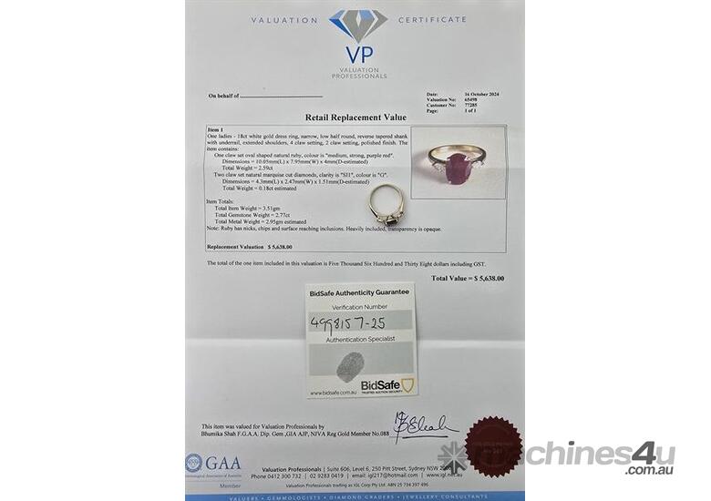 caption 18 CARAT WHITE GOLD DIAMOND AND RUBY RING