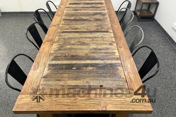 Large Timber Table And Steel Chairs