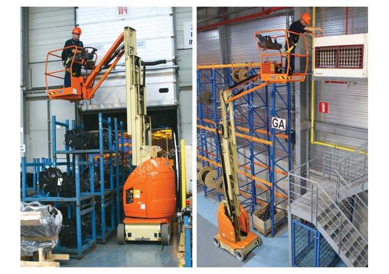 caption JLG 33 ft Vertical Mast Lift with Jib – Compact, Versatile & Ideal for Tight Spaces