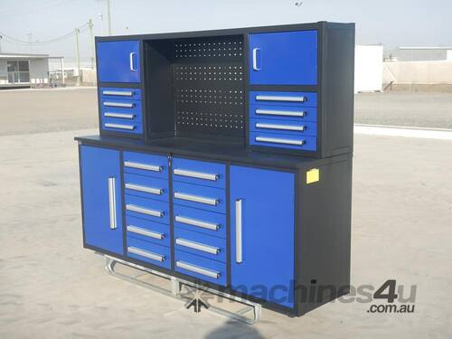 2.1m Work Bench/Tool Cabinet, 18 Drawers