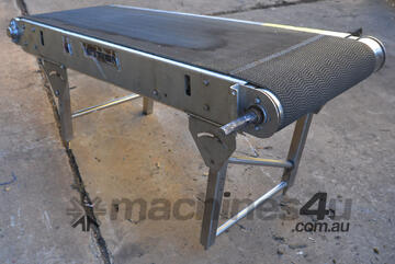 ALL STAINLESS conveyor 1450mm long motorised powered 450mm wide rubber belt