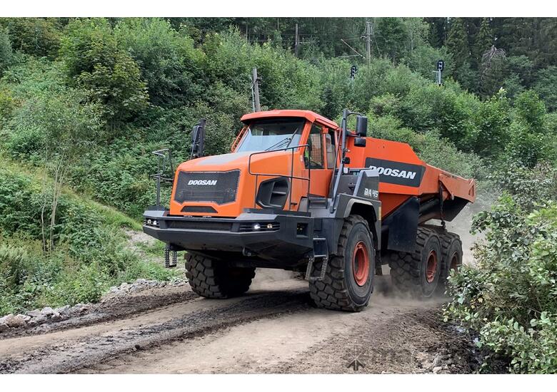 caption Doosan DA45 Articulated Dump Truck for Heavy-Duty Transport and Construction