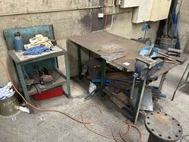 Steel Frame Workbench Including Scrap Metal Vice + Adjacent Steel Shelving Unit - picture0' - Click to enlarge