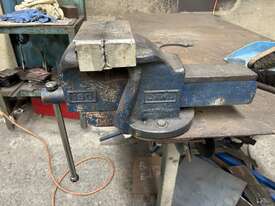 Steel Frame Workbench Including Scrap Metal Vice + Adjacent Steel Shelving Unit - picture0' - Click to enlarge