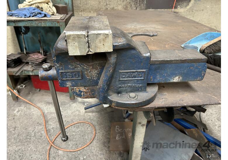 caption Steel Frame Workbench Including Scrap Metal Vice + Adjacent Steel Shelving Unit