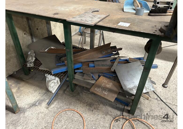 caption Steel Frame Workbench Including Scrap Metal Vice + Adjacent Steel Shelving Unit