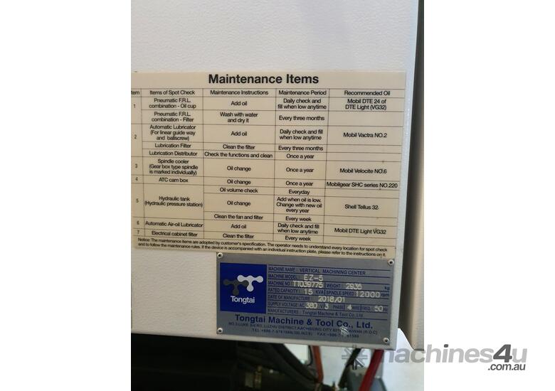 Tongtai EZ5 Vertical Machining Centre - Reduced Price for $52000 + GST 