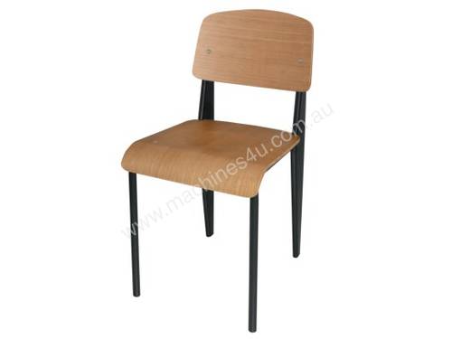 Bolero Wooden Dining Chair with Black Steel Frame (Pack 4)