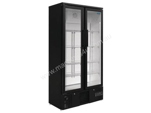 Polar GJ449-A - Double Door Bar Display Cooler 490Ltr Black Double Hinged Doors