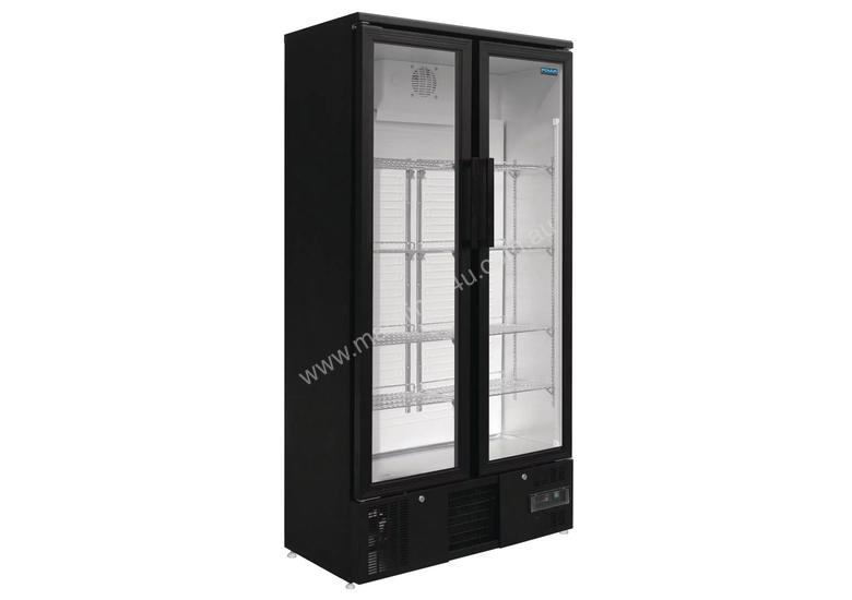 caption Polar GJ449-A - Double Door Bar Display Cooler 490Ltr Black Double Hinged Doors