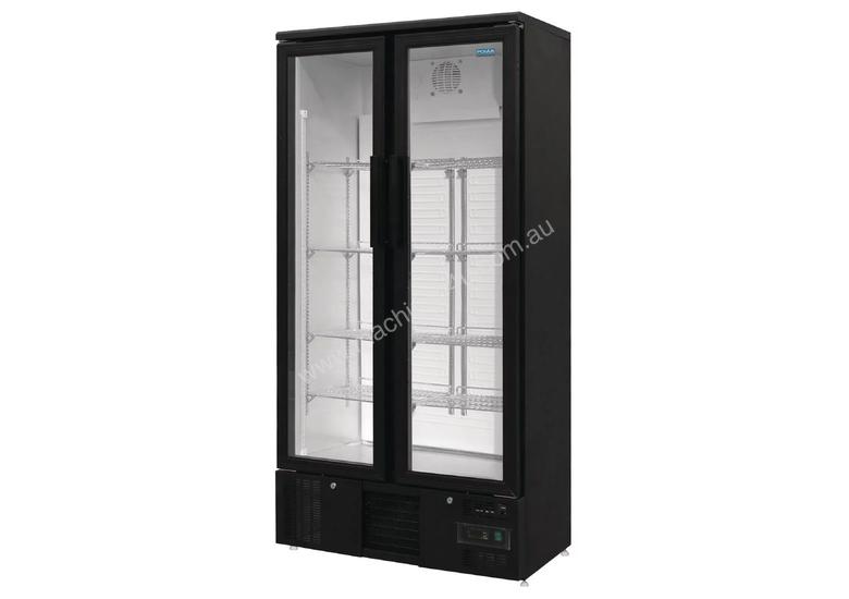 caption Polar GJ449-A - Double Door Bar Display Cooler 490Ltr Black Double Hinged Doors