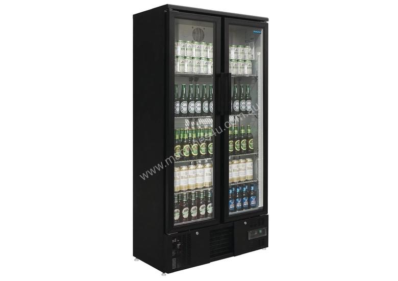 caption Polar GJ449-A - Double Door Bar Display Cooler 490Ltr Black Double Hinged Doors