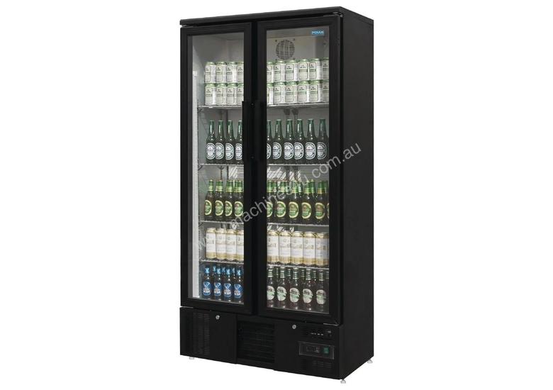 caption Polar GJ449-A - Double Door Bar Display Cooler 490Ltr Black Double Hinged Doors