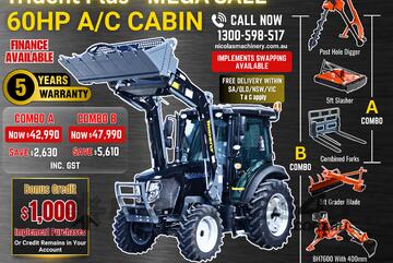 Trident Plus Synchromesh 60HP 4WD A/C Cabin Tractor with 4-in-1 Bucket Combo Deal (5 Years Warranty)