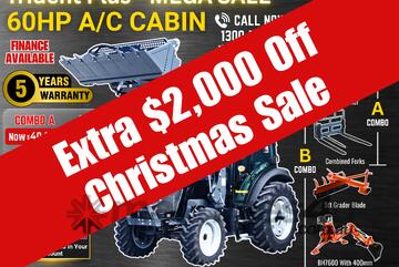 Trident Plus Synchromesh 60HP 4WD A/C Cabin Tractor with 4-in-1 Bucket Combo Deal (5 Years Warranty)