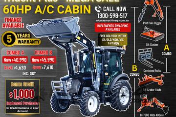 Trident Plus Synchromesh 60HP 4WD A/C Cabin Tractor with 4-in-1 Bucket Combo Deal (5 Years Warranty)