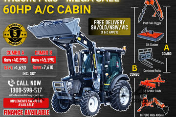Trident Plus Synchromesh 60HP 4WD A/C Cabin Tractor with 4-in-1 Bucket Combo Deal (5 Years Warranty)