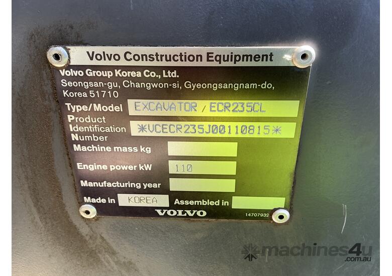 2018 Volvo ECR235CL Excavator (Steel Tracked)