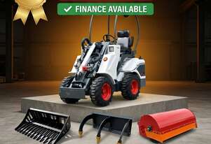 New Ozziquip AL20 Mini Loader 4-in-1 with Stone Bucket, Ripper and Sweeper Bucket 5-Piece Package