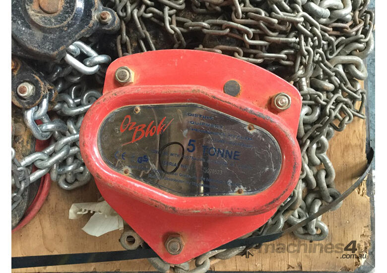 Used oz blow Chain Hoist Block Tackle 5 ton x 3 mtr drop lift Chain