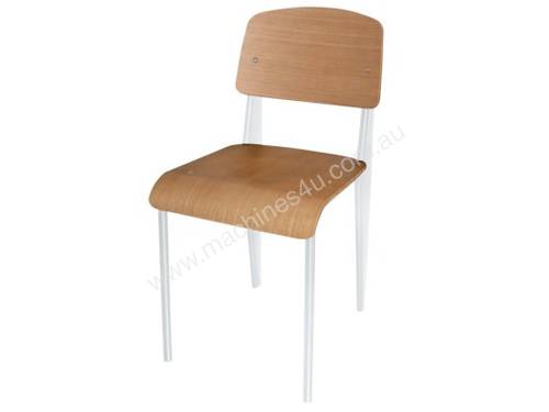 Bolero Wooden Dining Chair with White Steel Frame (Pack 4)
