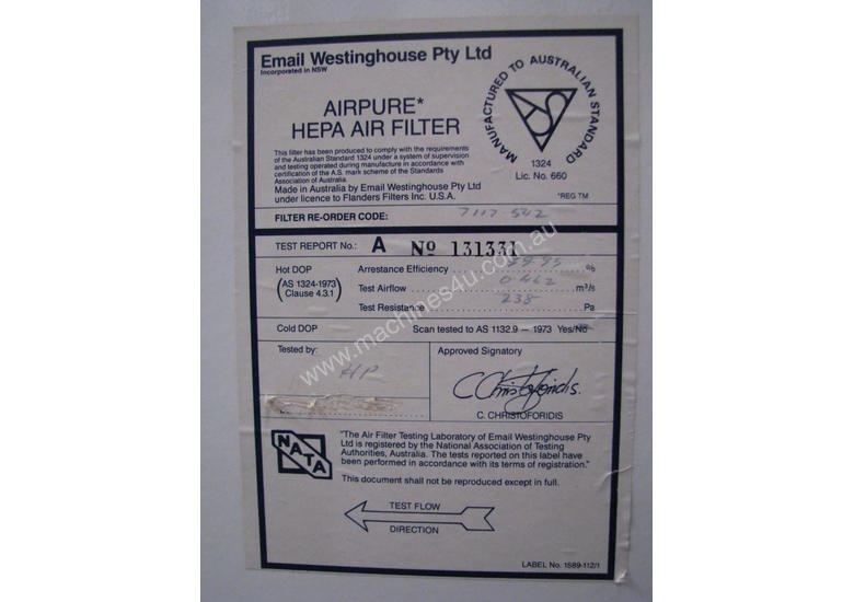 Used Email Westinghouse Airpure Biological Safety Fume Extraction