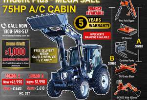 Trident Plus Synchromesh 75HP 4WD A/C Cabin Tractor with 4-in-1 Bucket Combo Deal (5 Years Warranty)