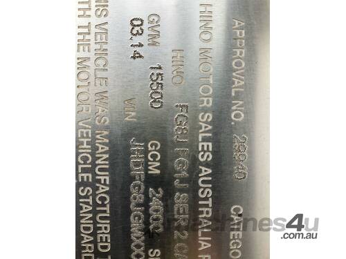 2014 Hino FG 500 1628 Dual Control Road Sweeper