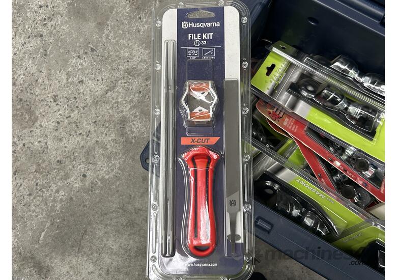 caption Box of Mower Swing Back Blades & File Kits