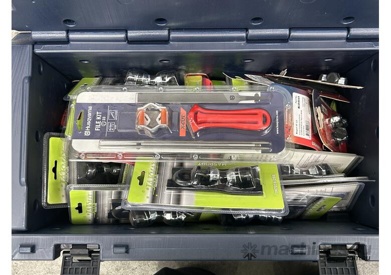 caption Box of Mower Swing Back Blades & File Kits