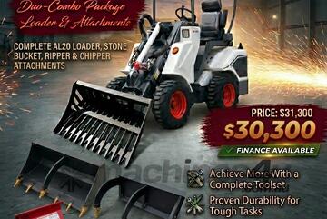   Ozziquip AL20 Mini Loader 4-in-1 with Stone Bucket, Ripper and Chipper 5-Piece Package