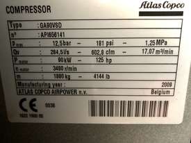 2009 Atlas Copco GA90 VSD FF Compressor 12.5 bar 603 cfm - picture2' - Click to enlarge