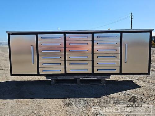 Unused Steelman 3.0m Work Bench/Tool Cabinet, 18 Drawers, 2 Doors 