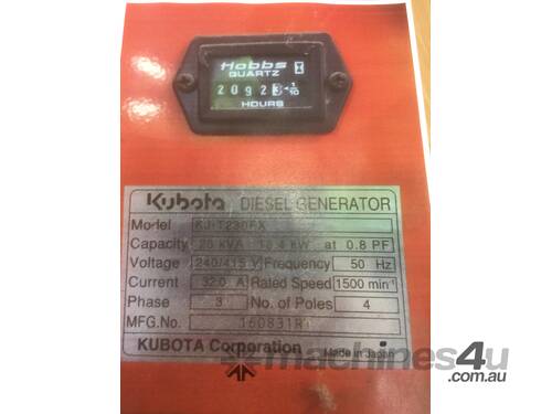 USED - Kubota - Diesel Generator - 23kVA 18.4kW