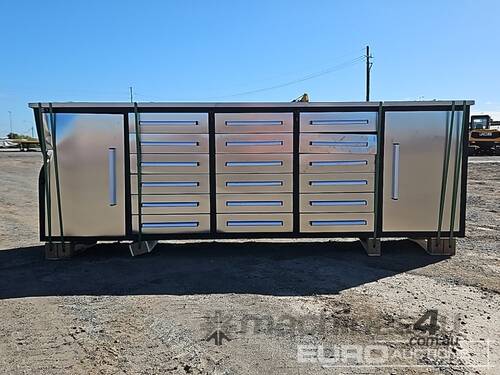 Unused Steelman 3.0m Work Bench/Tool Cabinet, 18 Drawers, 2 Doors (Slight Transit Damage) 