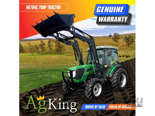 AgKing - 70HP Tractor A/C Cabin 4WD AK704 with FEL & 4in1 Bucket