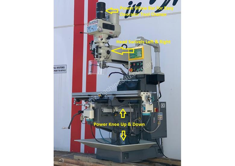 caption SM-KD4VS - ISO 40 - Industrial Turret Milling Machine With Power Draw Bar