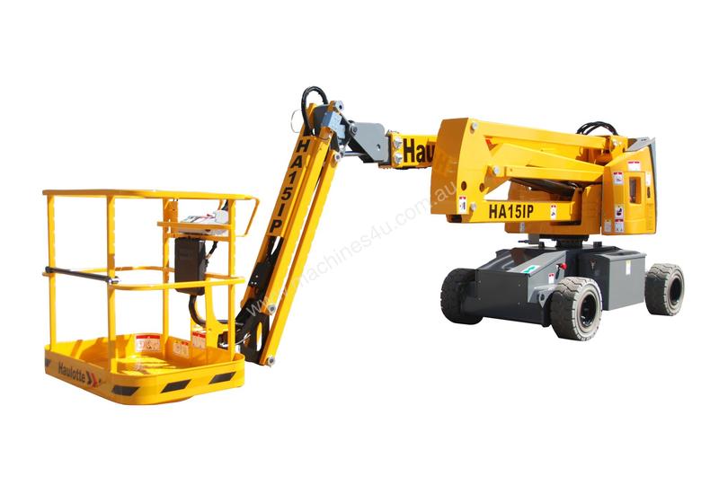 caption Haulotte 45ft Electric Knuckle Boom Lift – Quiet, Efficient & Built for Precision Access! For Hire!