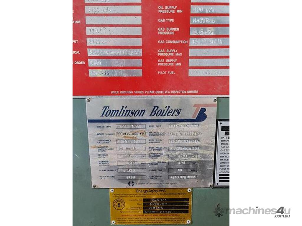 Used TOMLINSON WATER TUBE 3 MW STEAM BOILER 1985 TOMLINSON WATER TUBE 3