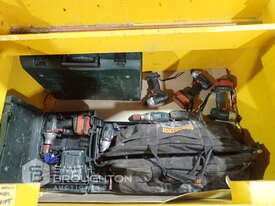 SITE BOX COMPRISING OF 3 X BATTERY DRILLS, ARBORTECH SAW & OTHER ASSORTED BATTERY TOOLS - picture0' - Click to enlarge