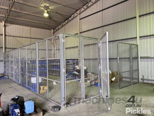 Removal Parts Cage Consisting of 6x Panels with lockabale Gate with 8x Bays of Racking. (Buyer is Re