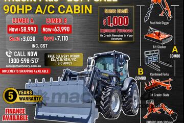 Trident Plus Synchromesh 90HP 4WD A/C Cabin Tractor with 4-in-1 Bucket Combo Deal (5 Years Warranty)