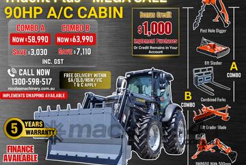Trident Plus Synchromesh 90HP 4WD A/C Cabin Tractor with 4-in-1 Bucket Combo Deal (5 Years Warranty)
