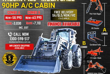 Trident Plus Synchromesh 90HP 4WD A/C Cabin Tractor with 4-in-1 Bucket Combo Deal (5 Years Warranty)