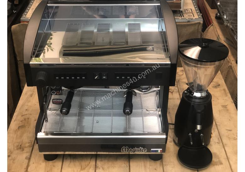 caption MAGISTER STILO 2 GROUP COMPACT MACHINE & ON DEMAND GRINDER COMBO DEAL CAFE